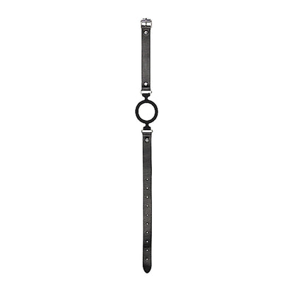 SHOTS - OUCH! BLACK & WHITE SILICONE RING GAG WITH ADJUSTABLE BONDED LEATHER STRAPS BLACK
