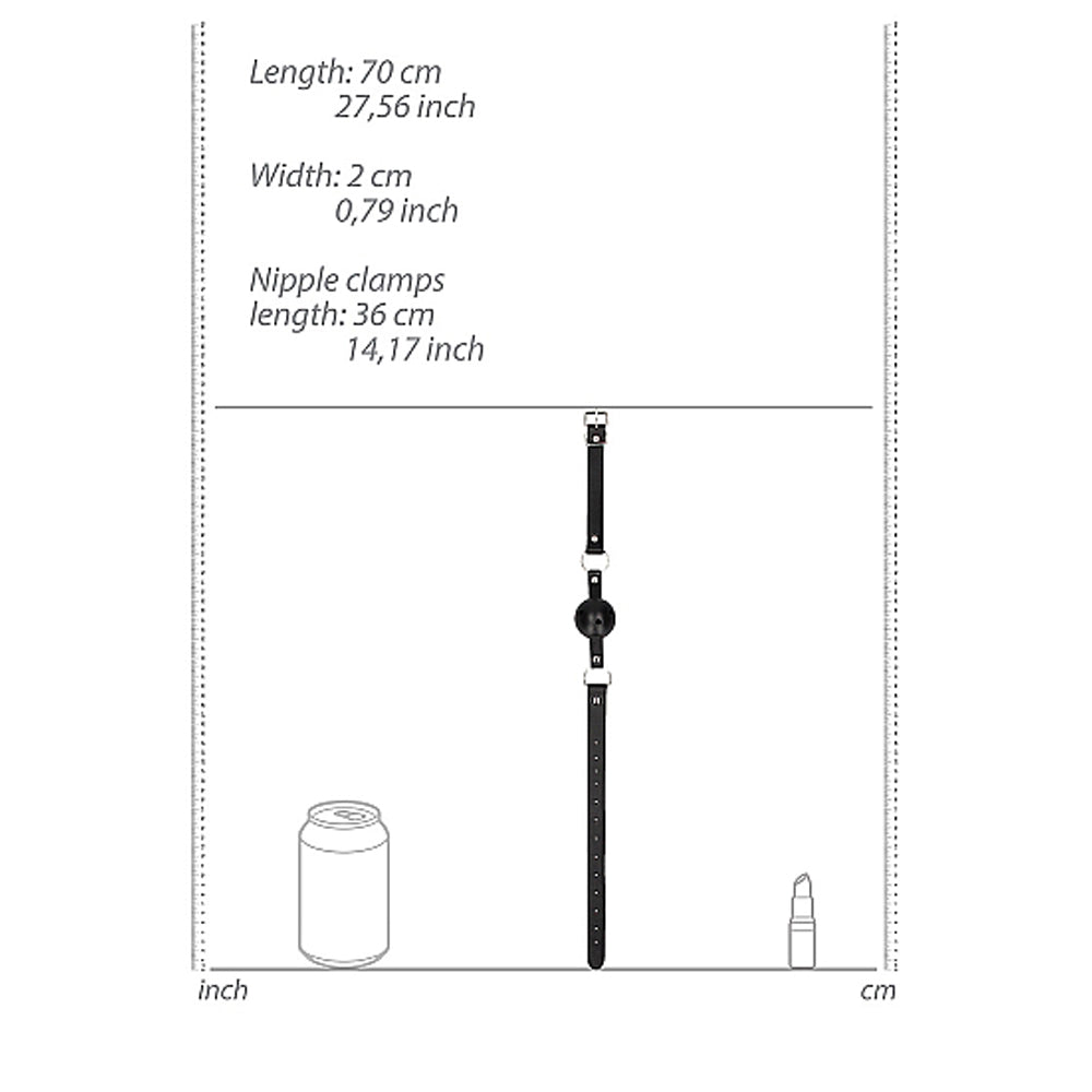 OUCH! BLACK & WHITE BREATHABLE BALL GAG WITH NIPPLE CLAMPS BLACK