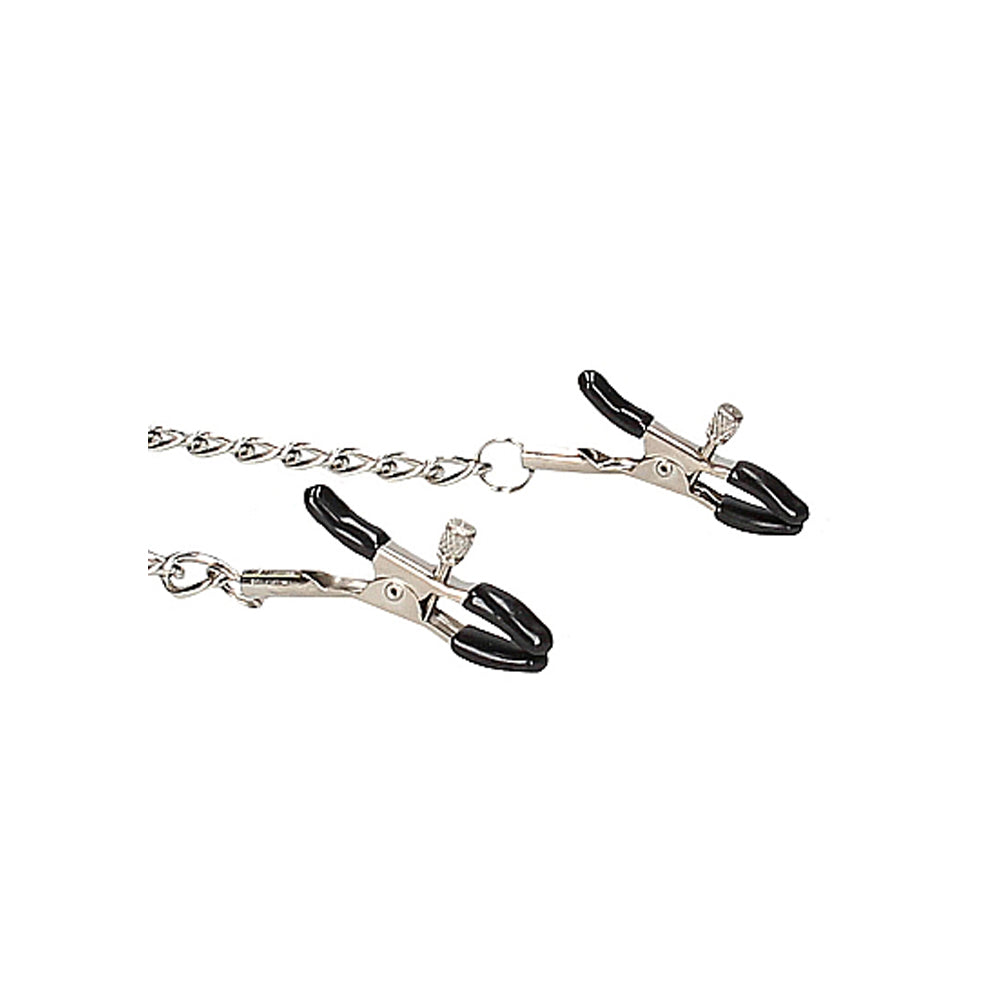 OUCH! BLACK & WHITE BREATHABLE BALL GAG WITH NIPPLE CLAMPS BLACK