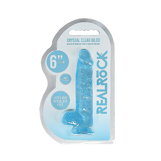 REALROCK CRYSTAL CLEAR REALISTIC 6 IN. DILDO WITH BALLS AND SUCTION CUP BLUE