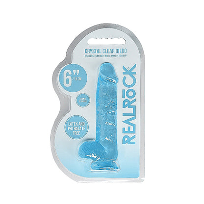 SHOTS - REALROCK CRYSTAL CLEAR REALISTIC 6 IN. DILDO WITH BALLS AND SUCTION CUP BLUE