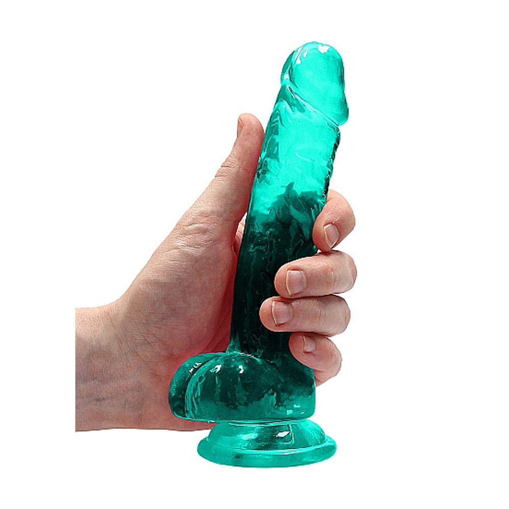 SHOTS - REALROCK CRYSTAL CLEAR REALISTIC 7 IN. DILDO WITH BALLS AND SUCTION CUP TURQUOISE
