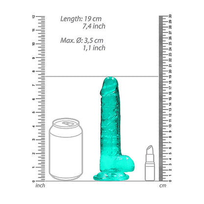 SHOTS - REALROCK CRYSTAL CLEAR REALISTIC 7 IN. DILDO WITH BALLS AND SUCTION CUP TURQUOISE