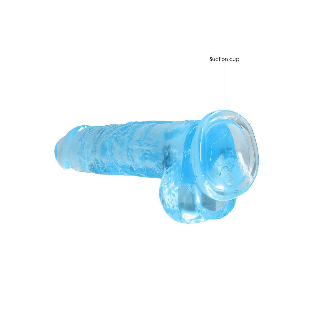 REALROCK CRYSTAL CLEAR REALISTIC 8 IN. DILDO WITH BALLS AND SUCTION CUP BLUE