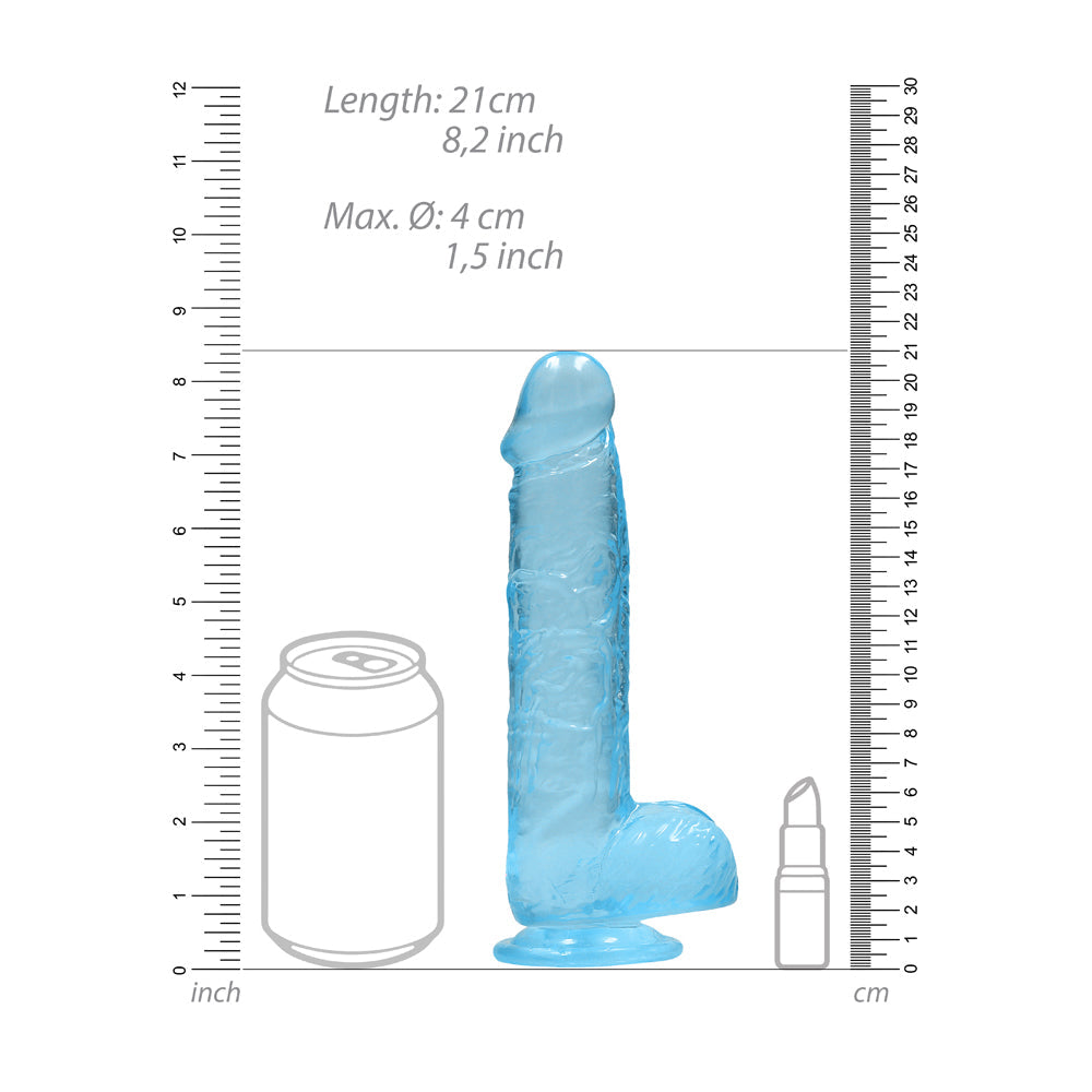 REALROCK CRYSTAL CLEAR REALISTIC 8 IN. DILDO WITH BALLS AND SUCTION CUP BLUE