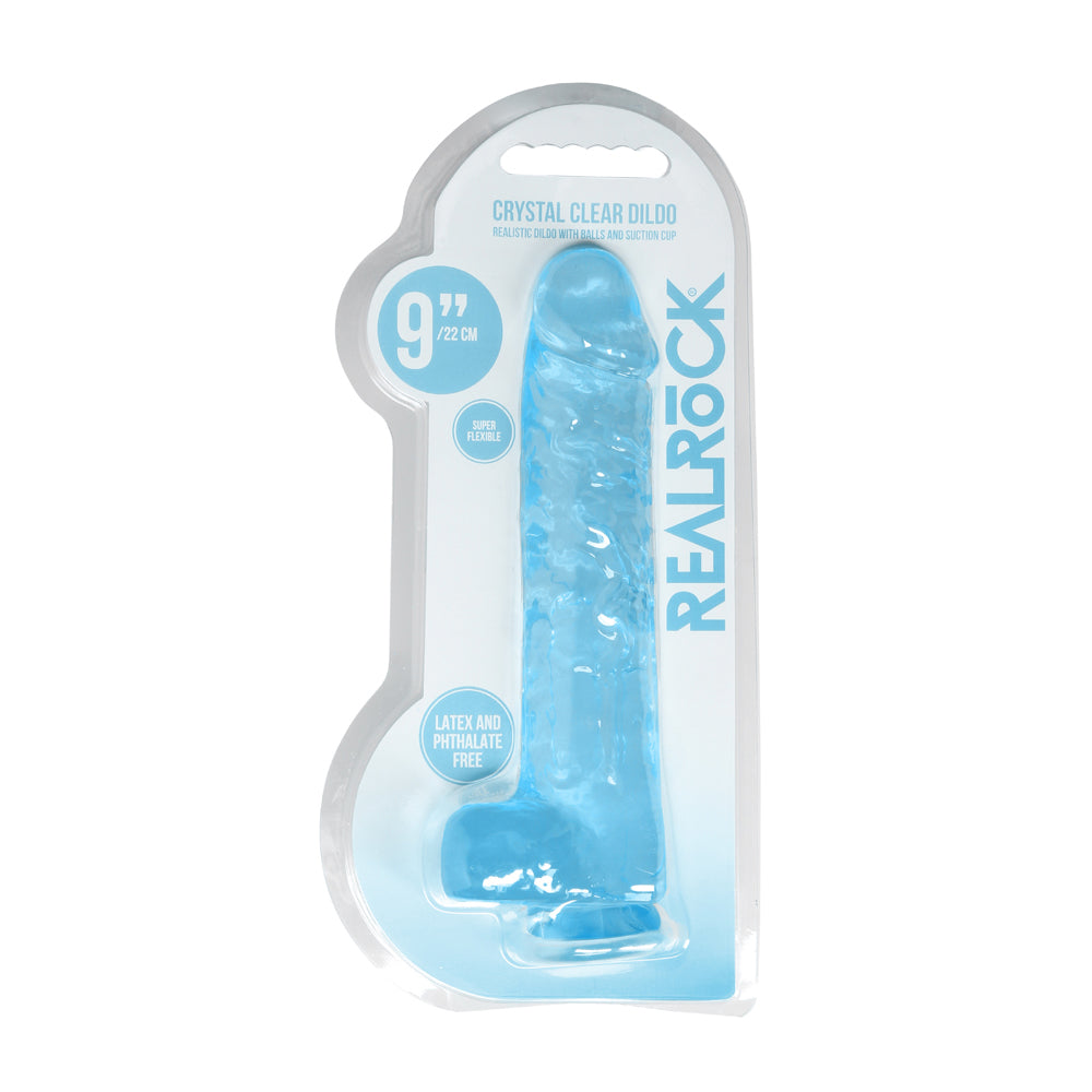 SHOTS - REALROCK CRYSTAL CLEAR REALISTIC 9 IN. DILDO WITH BALLS AND SUCTION CUP PURPLE