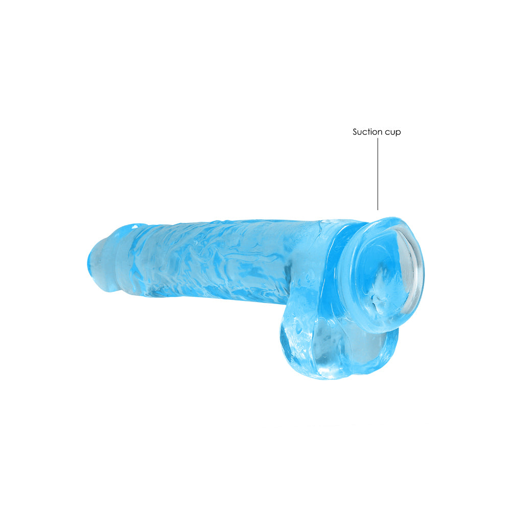 REALROCK CRYSTAL CLEAR REALISTIC 9 IN. DILDO WITH BALLS AND SUCTION CUP BLUE