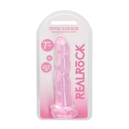 REALROCK CRYSTAL CLEAR NON-REALISTIC 7 IN. TWISTED DILDO WITH SUCTION CUP PINK