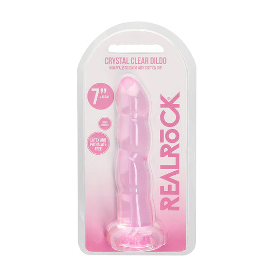 REALROCK CRYSTAL CLEAR NON-REALISTIC 7 IN. TWISTED DILDO WITH SUCTION CUP PINK