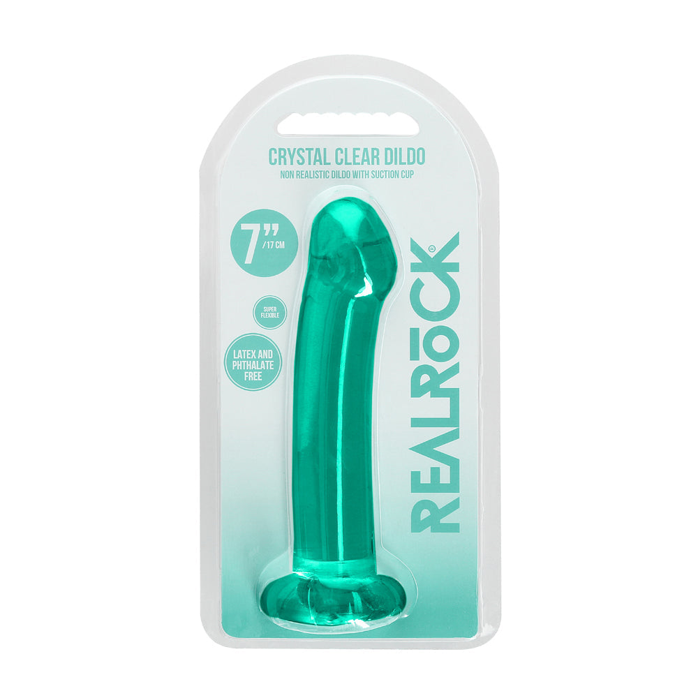 SHOTS - REALROCK CRYSTAL CLEAR NON-REALISTIC 7 IN. DILDO WITH SUCTION CUP TURQUOISE