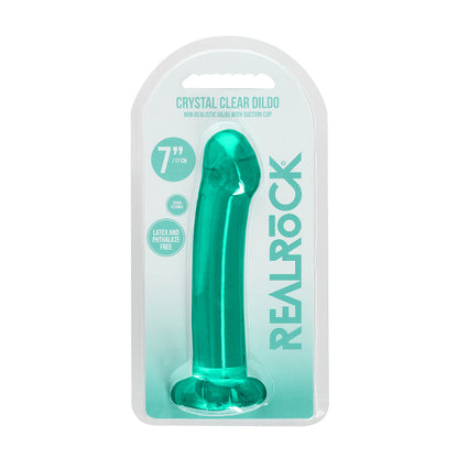 SHOTS - REALROCK CRYSTAL CLEAR NON-REALISTIC 7 IN. DILDO WITH SUCTION CUP TURQUOISE
