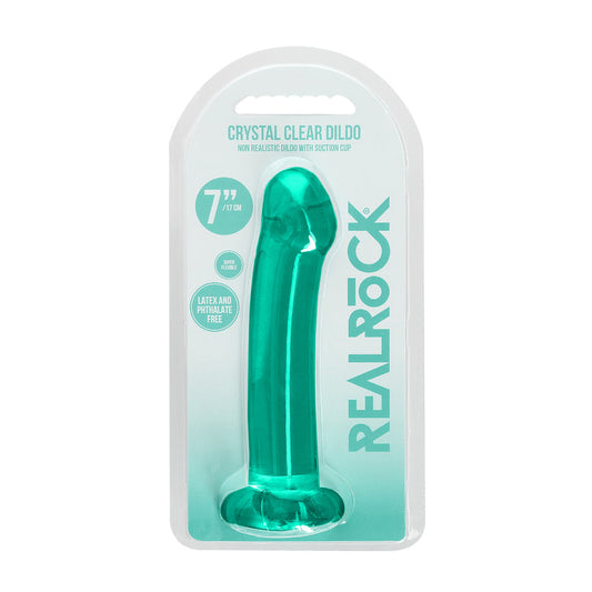 SHOTS - REALROCK CRYSTAL CLEAR NON-REALISTIC 7 IN. DILDO WITH SUCTION CUP TURQUOISE