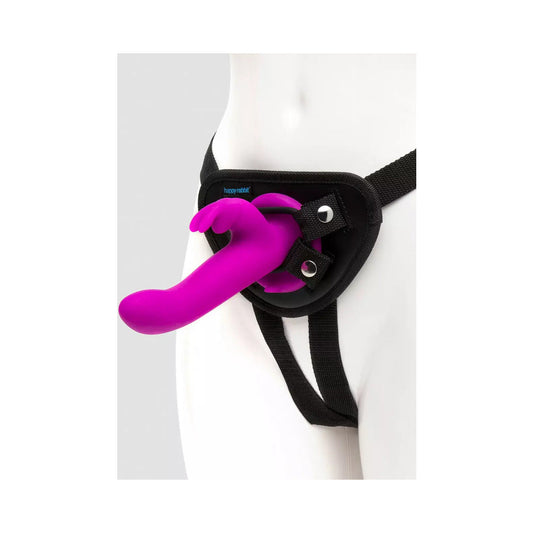 HAPPY RABBIT - RECHARGEABLE SILICONE VIBRATING STRAP-ON HARNESS SET PURPLE