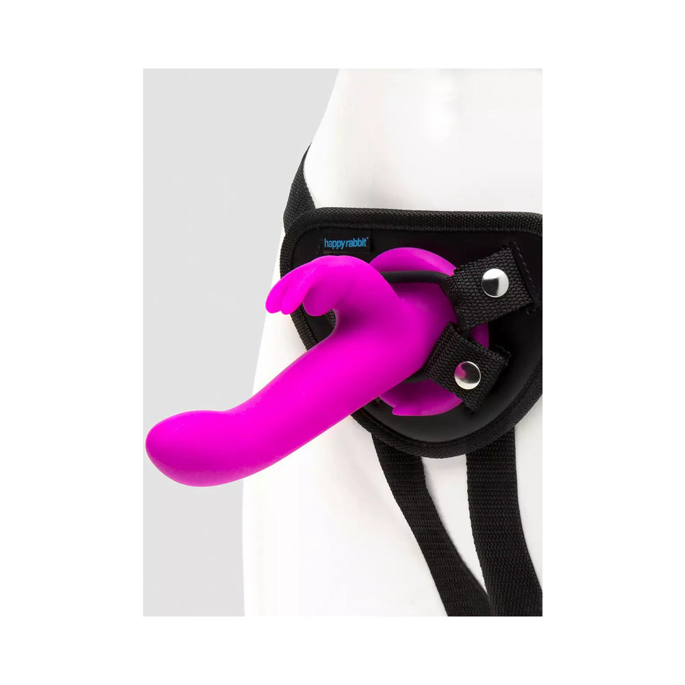 HAPPY RABBIT - RECHARGEABLE SILICONE VIBRATING STRAP-ON HARNESS SET PURPLE