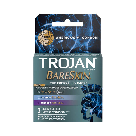 PARADISE MARKETING - TROJAN BARESKIN EVERYTHIN 3-PACK - BARESKIN RAW, ORIGINAL, AND STUDDED