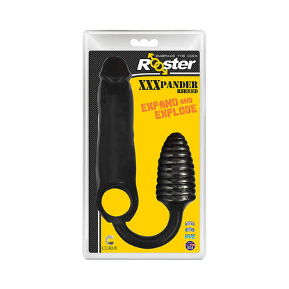 CURVE NOVELTIES - CURVE TOYS ROOSTER XXXPANDER RIBBED PENIS EXTENDER SHEATH WITH COCKRING & ANAL PLUG BLACK