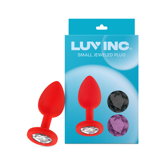 LUV INC. - LUV INC JP31 JEWELED SMALL PLUG SILICONE WITH 3-PIECE INTERCHANGEABLE GEMS RED