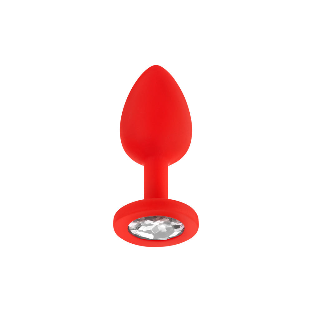 LUV INC. - LUV INC JP31 JEWELED SMALL PLUG SILICONE WITH 3-PIECE INTERCHANGEABLE GEMS RED
