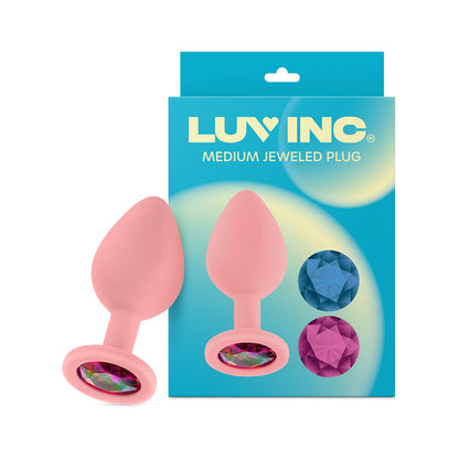LUV INC. - LUV INC JP32 JEWELED MEDIUM PLUG SILICONE WITH 3-PIECE INTERCHANGEABLE GEMS PINK