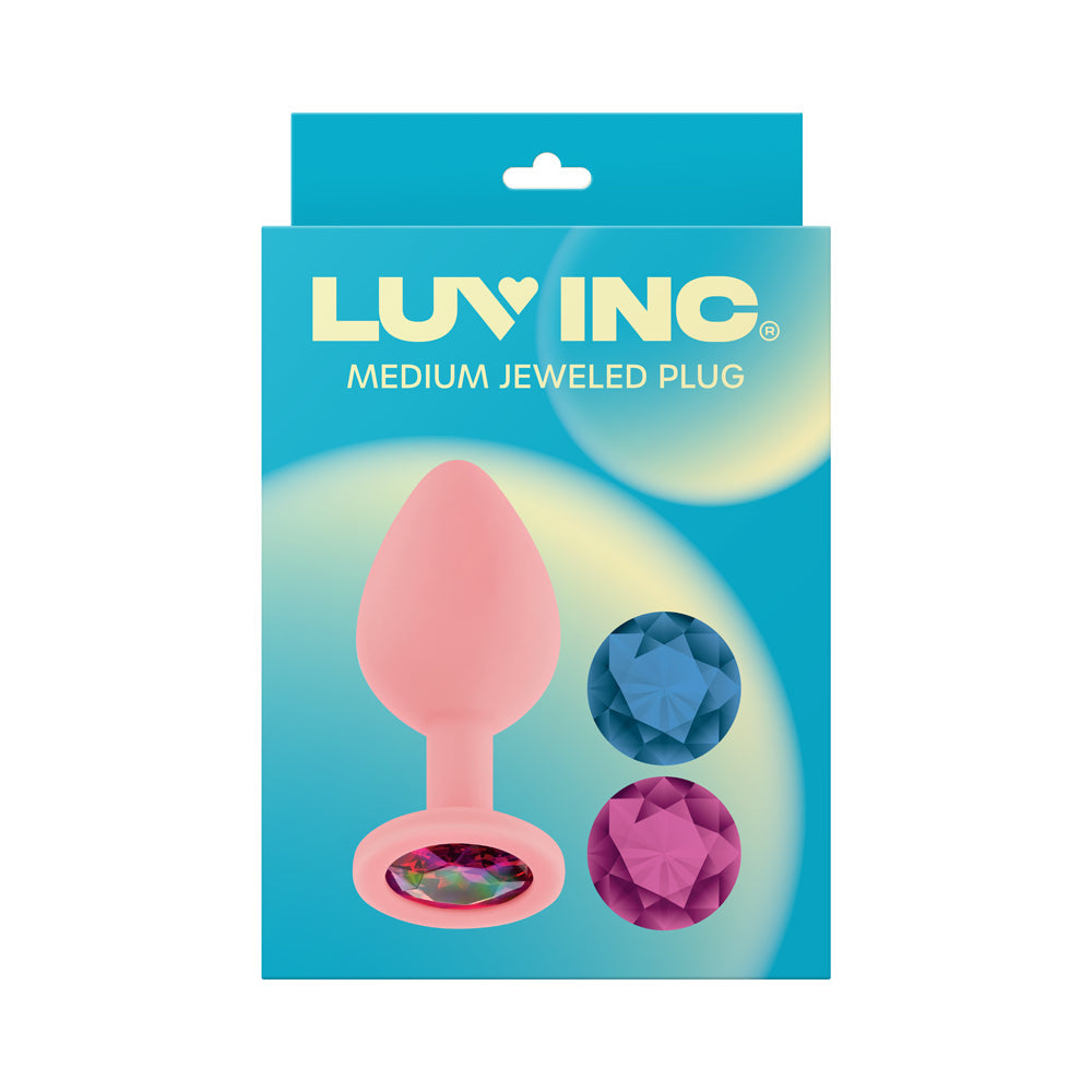 LUV INC. - LUV INC JP32 JEWELED MEDIUM PLUG SILICONE WITH 3-PIECE INTERCHANGEABLE GEMS PINK