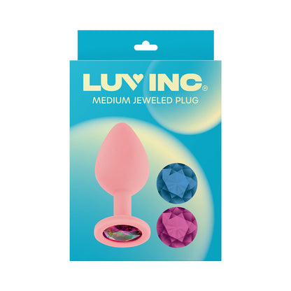 LUV INC. - LUV INC JP32 JEWELED MEDIUM PLUG SILICONE WITH 3-PIECE INTERCHANGEABLE GEMS PINK