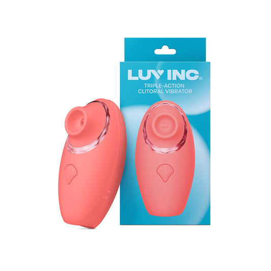 LUV INC TV11 TRIPLE-ACTION CLITORAL VIBRATOR RECHARGEABLE SILICONE 3-IN-1 STIMULATOR CORAL
