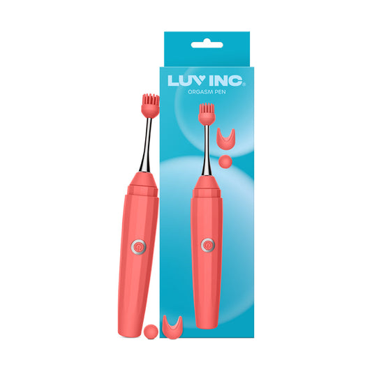 LUV INC. - LUV INC OP10 ORGASM PEN RECHARGEABLE PINPOINT VIBRATOR WITH 3 ATTACHMENTS CORAL