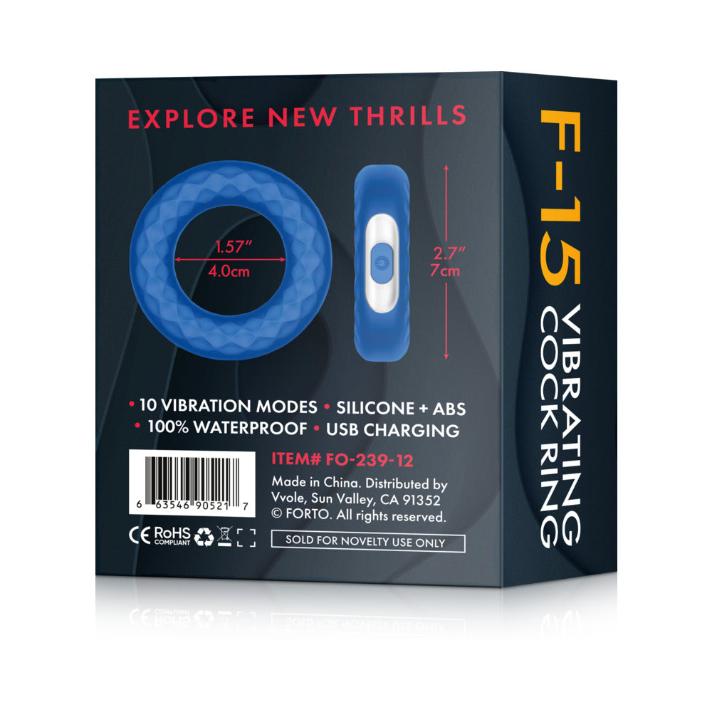 FORTO F-15 RECHARGEABLE SILICONE VIBRATING COCKRING BLUE