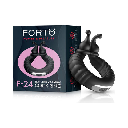 FORTO F-24 RECHARGEABLE SILICONE TEXTURED VIBRATING COCKRING BLACK