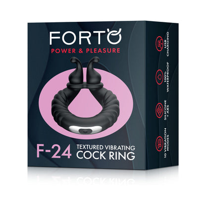 FORTO F-24 RECHARGEABLE SILICONE TEXTURED VIBRATING COCKRING BLACK