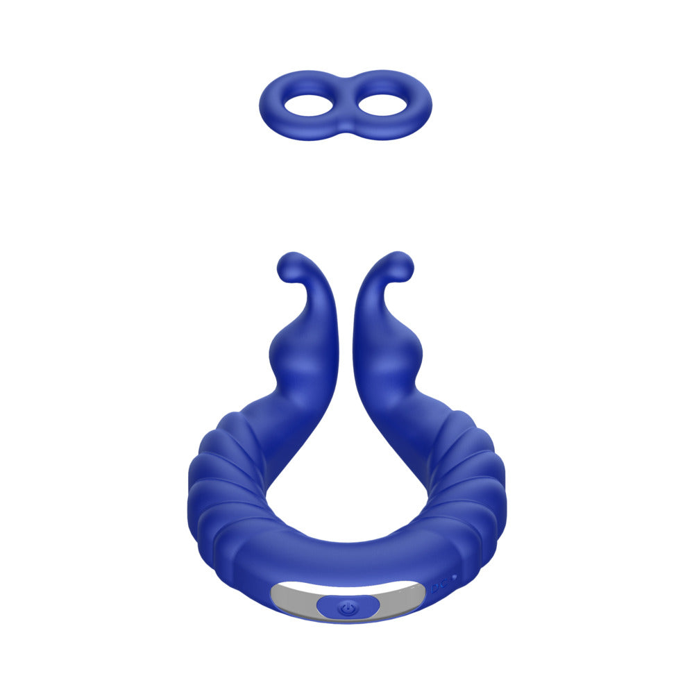 FORTO F-24 RECHARGEABLE SILICONE TEXTURED VIBRATING COCKRING BLUE