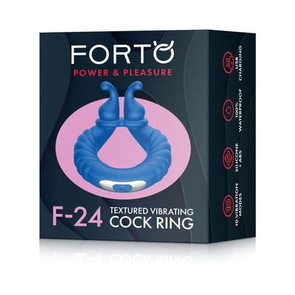 FORTO F-24 RECHARGEABLE SILICONE TEXTURED VIBRATING COCKRING BLUE