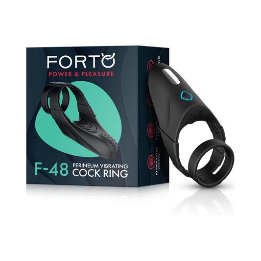 FORTO F-48 RECHARGEABLE SILICONE PERINEUM VIBRATING DOUBLE COCKRING BLACK