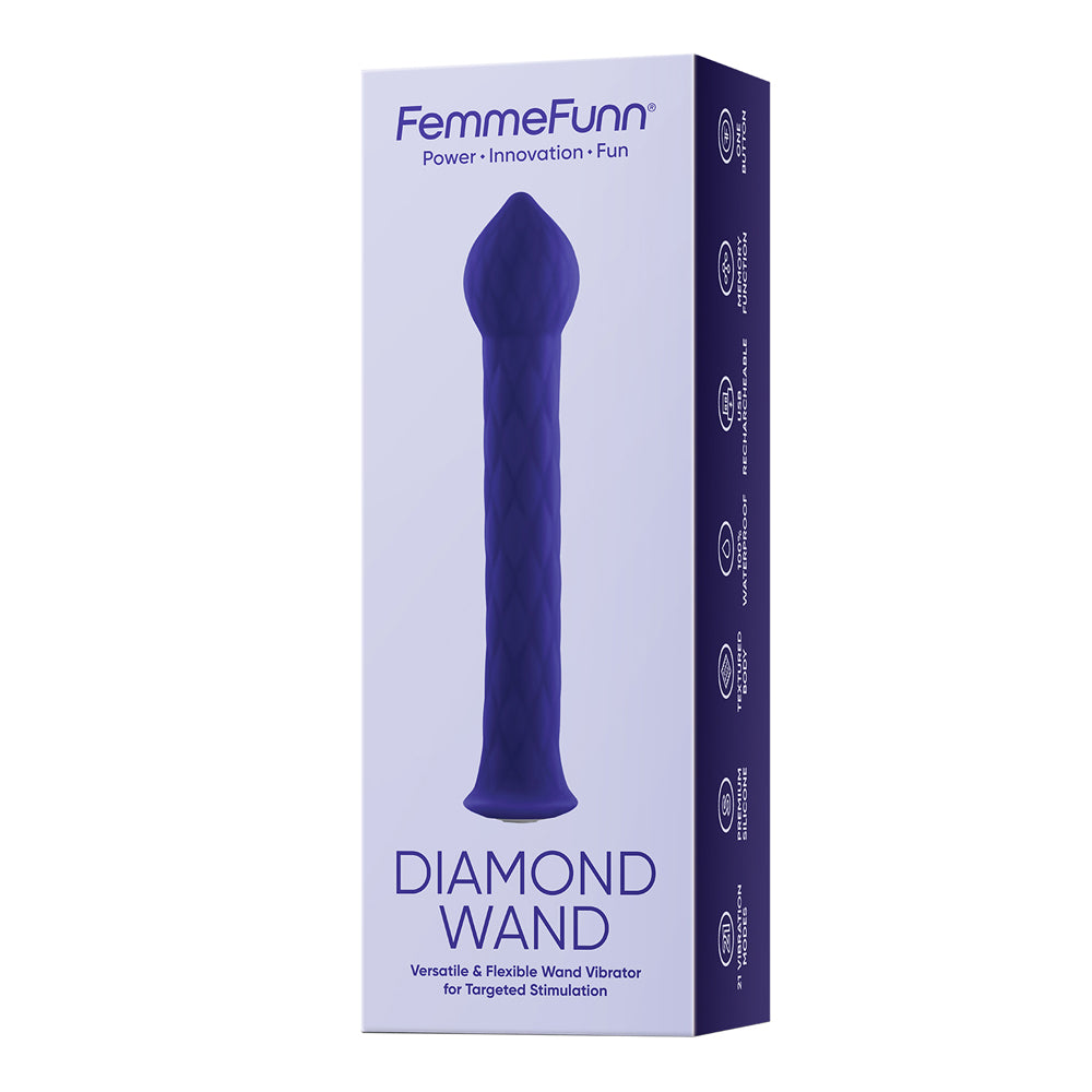 FEMMEFUNN - DIAMOND WAND RECHARGEABLE FLEXIBLE TEXTURED SILICONE VIBRATOR DARK PURPLE