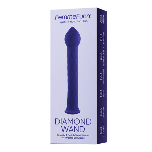 FEMMEFUNN - DIAMOND WAND RECHARGEABLE FLEXIBLE TEXTURED SILICONE VIBRATOR DARK PURPLE