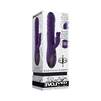 EVOLVED RASCALLY RABBIT RECHARGEABLE THRUSTING SWIRLING SILICONE VIBRATOR PURPLE