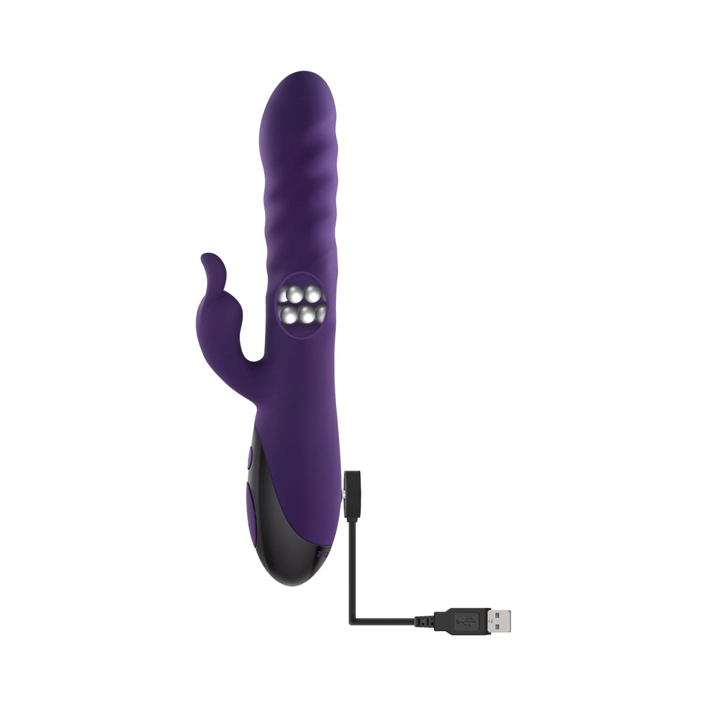 EVOLVED RASCALLY RABBIT RECHARGEABLE THRUSTING SWIRLING SILICONE VIBRATOR PURPLE