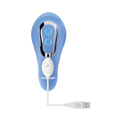 EVOLVED TAP & THRUST RECHARGEABLE THRUSTING PULSING SILICONE DUAL STIMULATOR BLUE