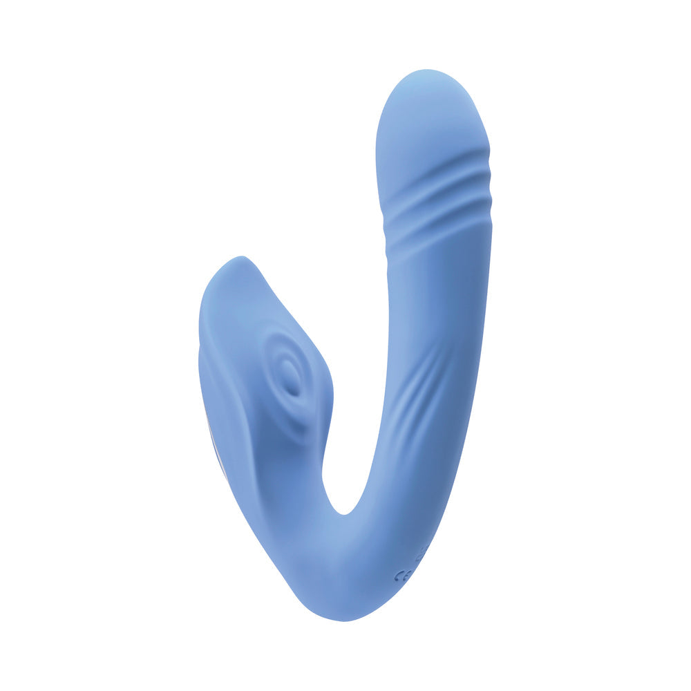 EVOLVED TAP & THRUST RECHARGEABLE THRUSTING PULSING SILICONE DUAL STIMULATOR BLUE