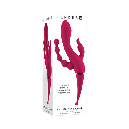 GENDER X - FOUR BY FOUR RECHARGEABLE DUAL-ENDED MULTI-STIMULATING SILICONE VIBRATOR BURGUNDY