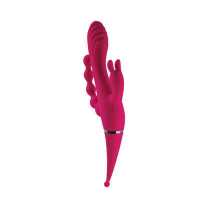 GENDER X - FOUR BY FOUR RECHARGEABLE DUAL-ENDED MULTI-STIMULATING SILICONE VIBRATOR BURGUNDY