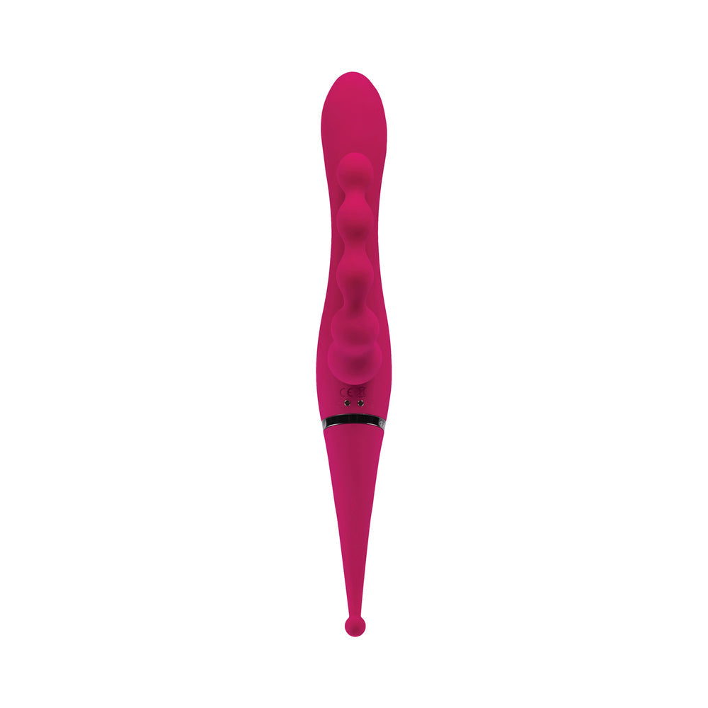 GENDER X - FOUR BY FOUR RECHARGEABLE DUAL-ENDED MULTI-STIMULATING SILICONE VIBRATOR BURGUNDY