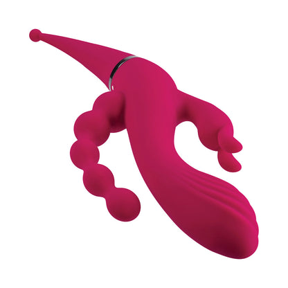 GENDER X - FOUR BY FOUR RECHARGEABLE DUAL-ENDED MULTI-STIMULATING SILICONE VIBRATOR BURGUNDY