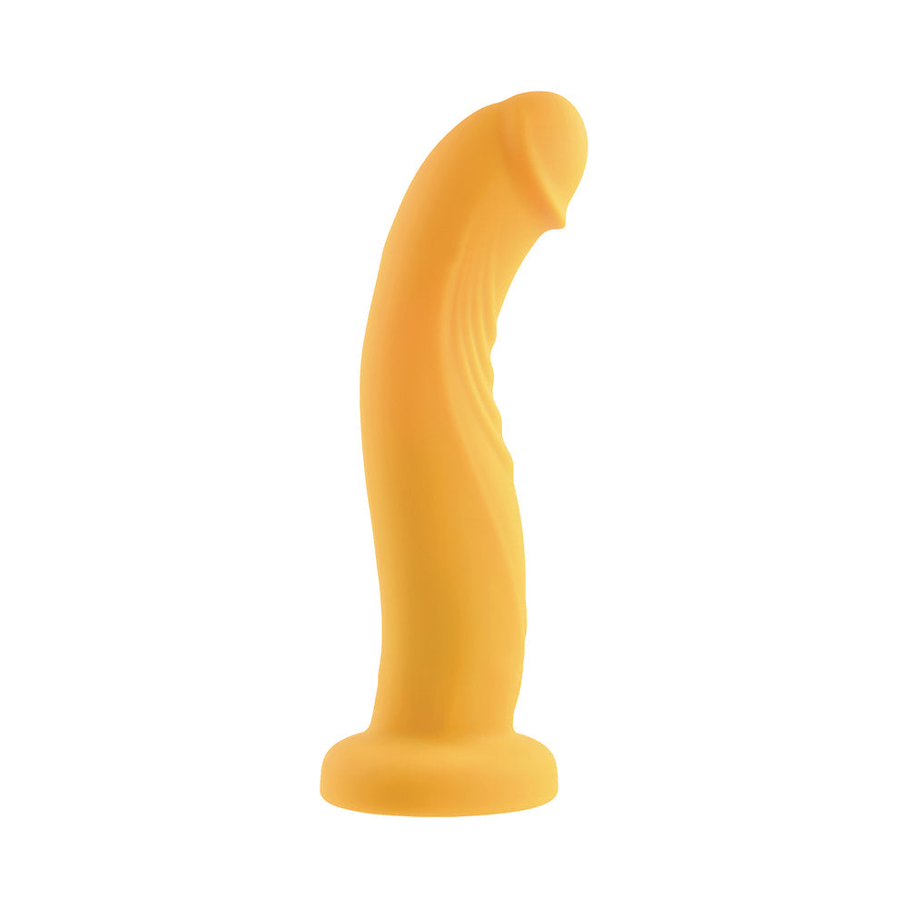 GENDER X SWEET EMBRACE VIBRATING 7 IN. DILDO AND JOCK-STYLE STRAP-ON HARNESS SET YELLOW/BLACK