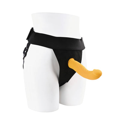 GENDER X SWEET EMBRACE VIBRATING 7 IN. DILDO AND JOCK-STYLE STRAP-ON HARNESS SET YELLOW/BLACK