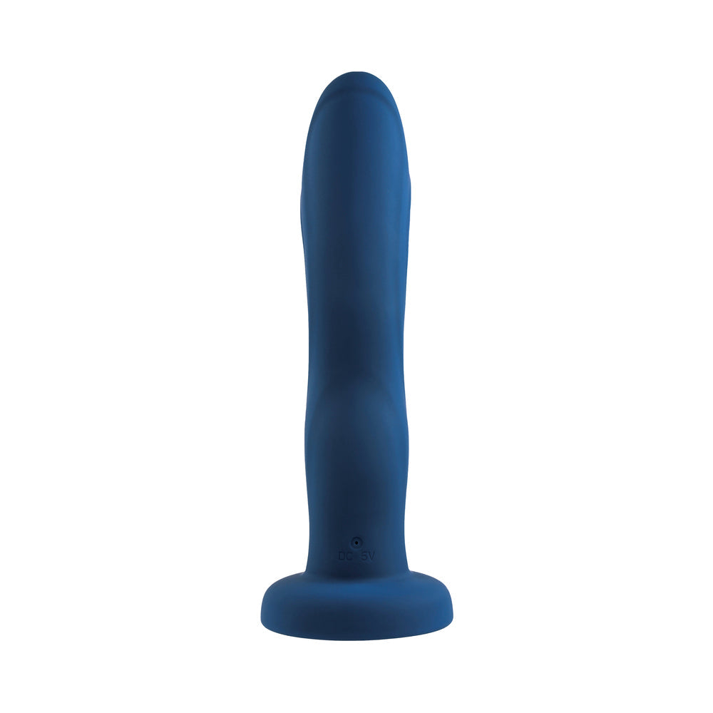 GENDER X - SNUGGLE UP VIBRATING 7 IN. DILDO AND LINGERIE-STYLE STRAP-ON HARNESS SET BLUE/BLACK