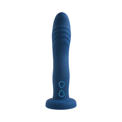 GENDER X - SNUGGLE UP VIBRATING 7 IN. DILDO AND LINGERIE-STYLE STRAP-ON HARNESS SET BLUE/BLACK