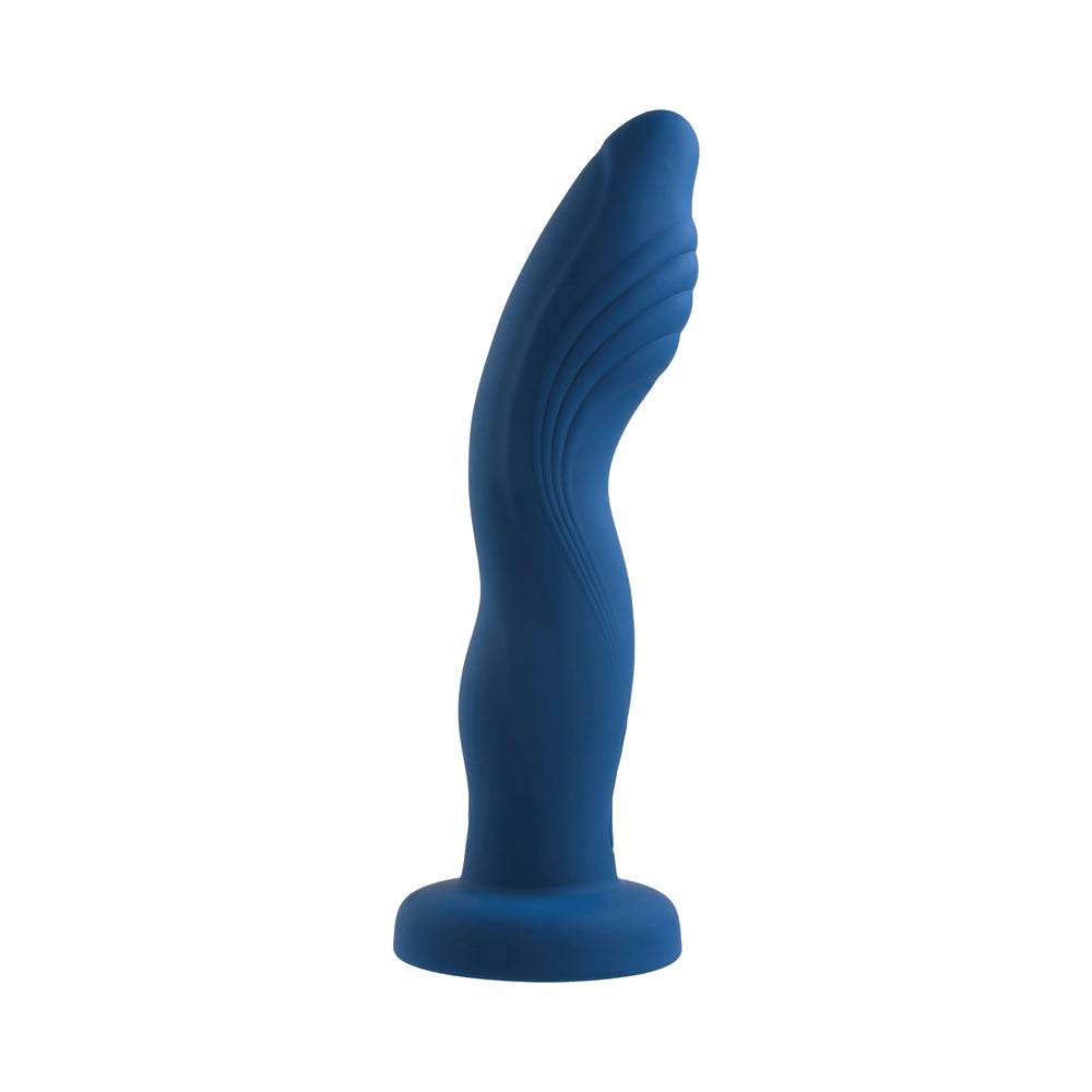GENDER X - SNUGGLE UP VIBRATING 7 IN. DILDO AND LINGERIE-STYLE STRAP-ON HARNESS SET BLUE/BLACK