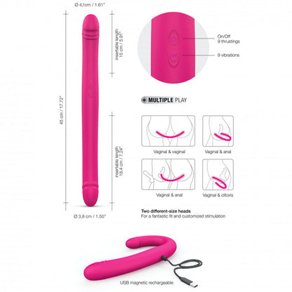 LOVELY PLANET - DORCEL ORGASMIC DOUBLE DO RECHARGEABLE THRUSTING & VIBRATING DOUBLE DILDO PINK