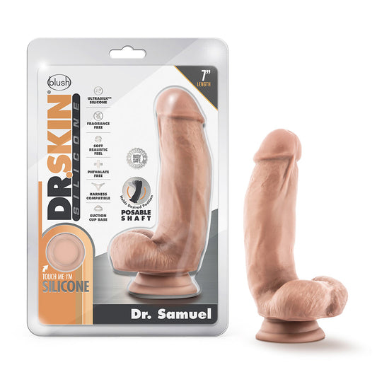 BLUSH - DR. SKIN SILICONE DR. SAMUEL REALISTIC 7 IN. POSABLE DILDO WITH BALLS BEIGE